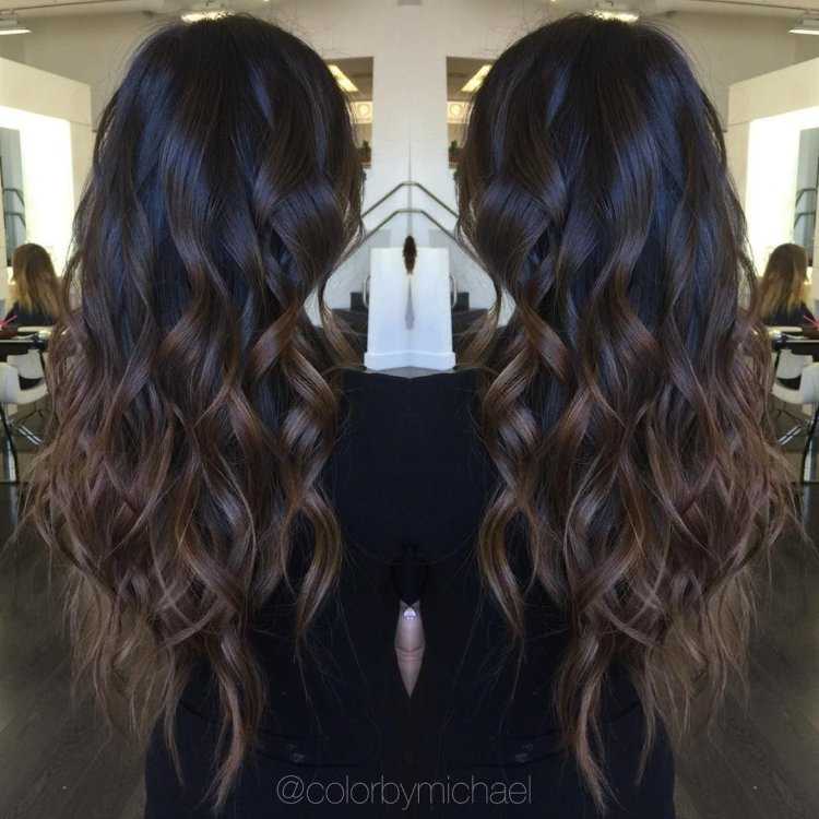 Балаяж на черные волосы длинные