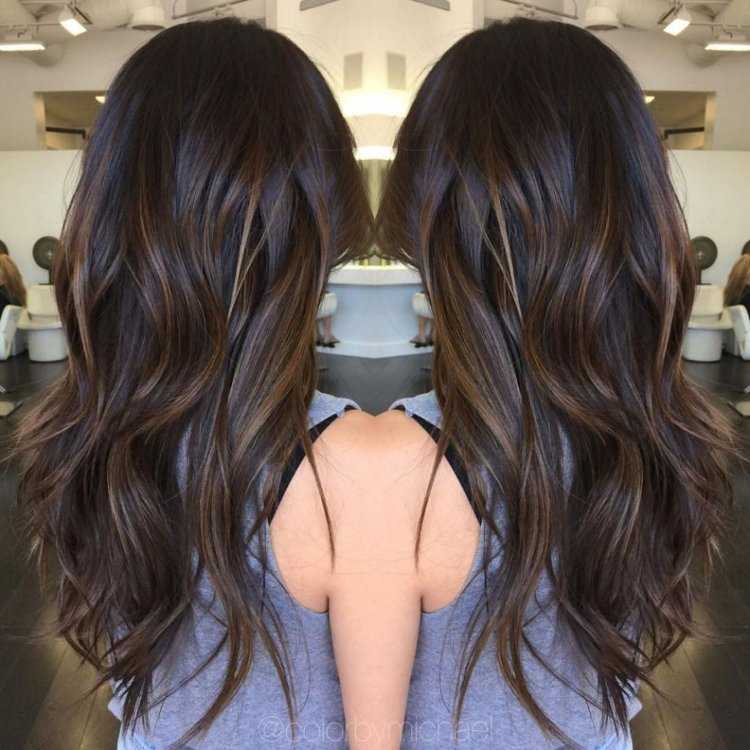 Балаяж на длинные прямые черные волосы