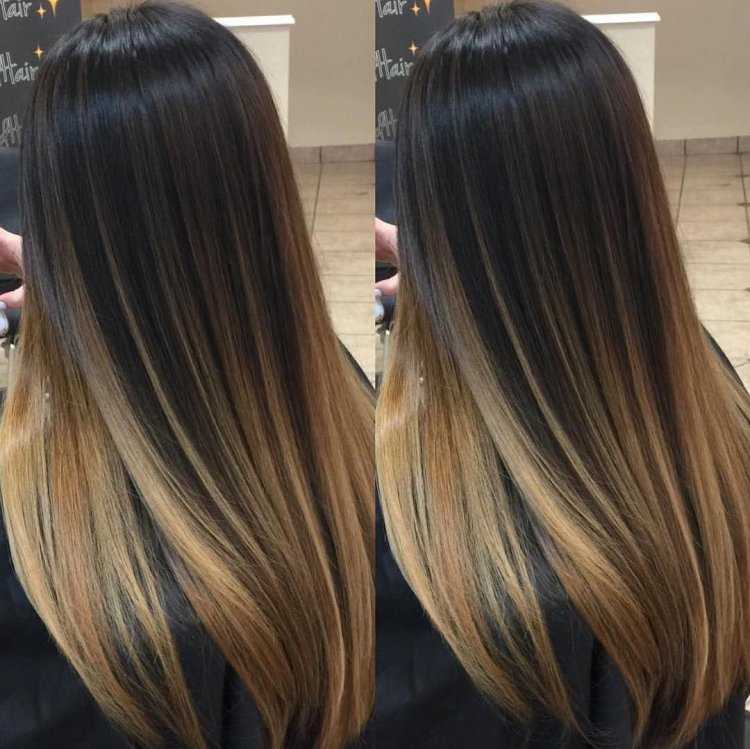 Балаяж на темные прямые волосы