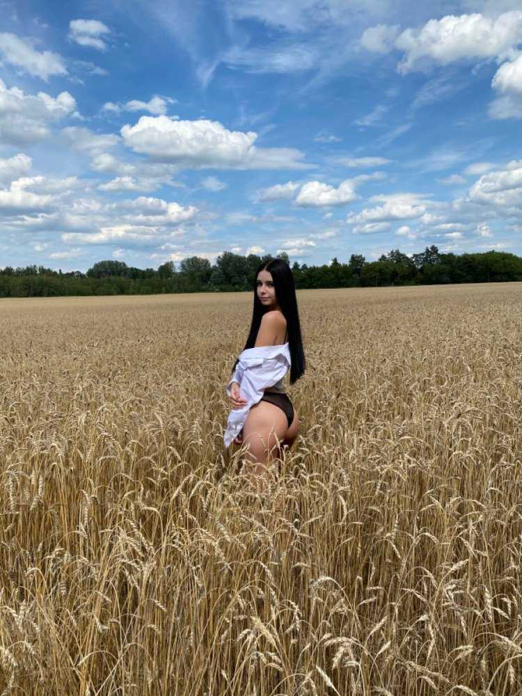 Девушка брюнетка в поле