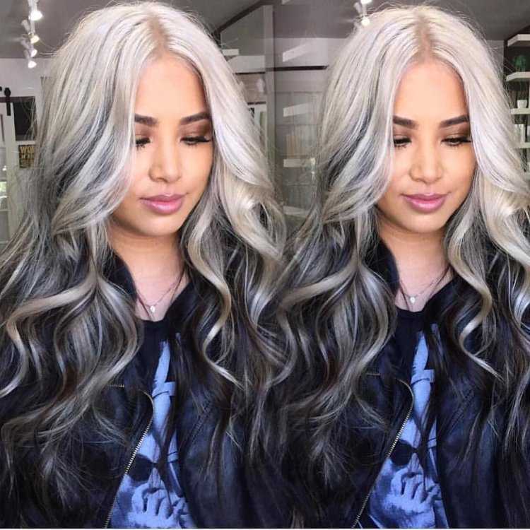 Платиновые пряди на темных волосах