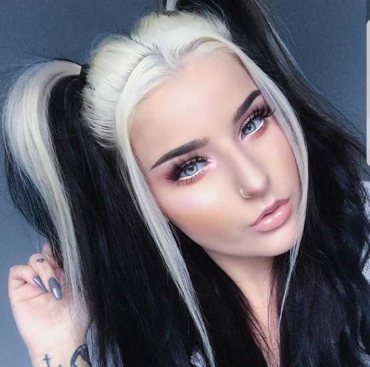 Эстетика черных волос с белыми прядями парень