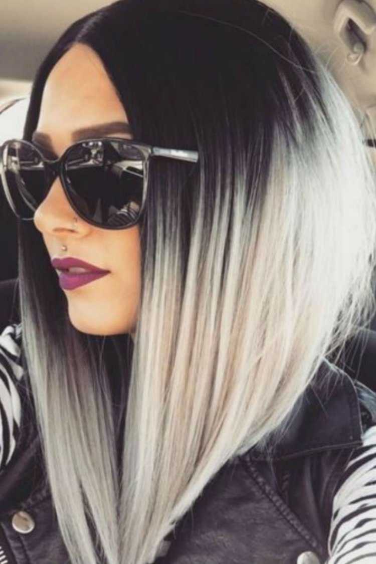 Пепельное омбре на темные волосы каре