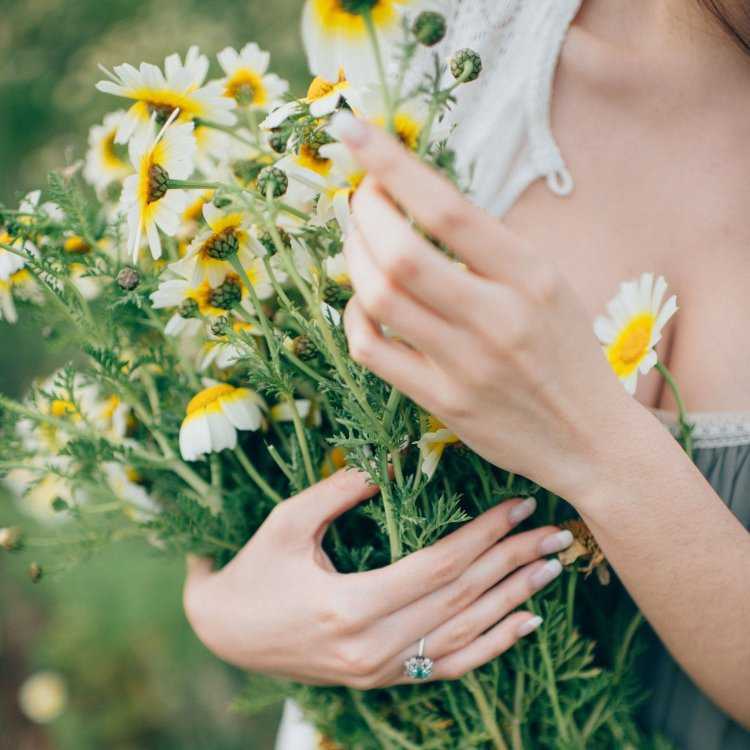 Брюнетка с букетом ромашек32