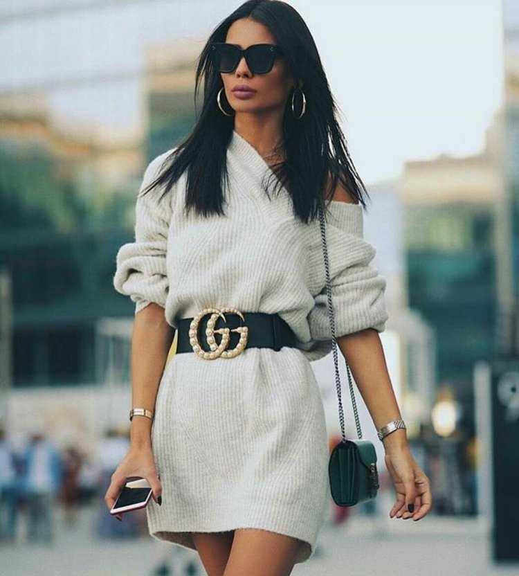 Модные свитеры с поясом