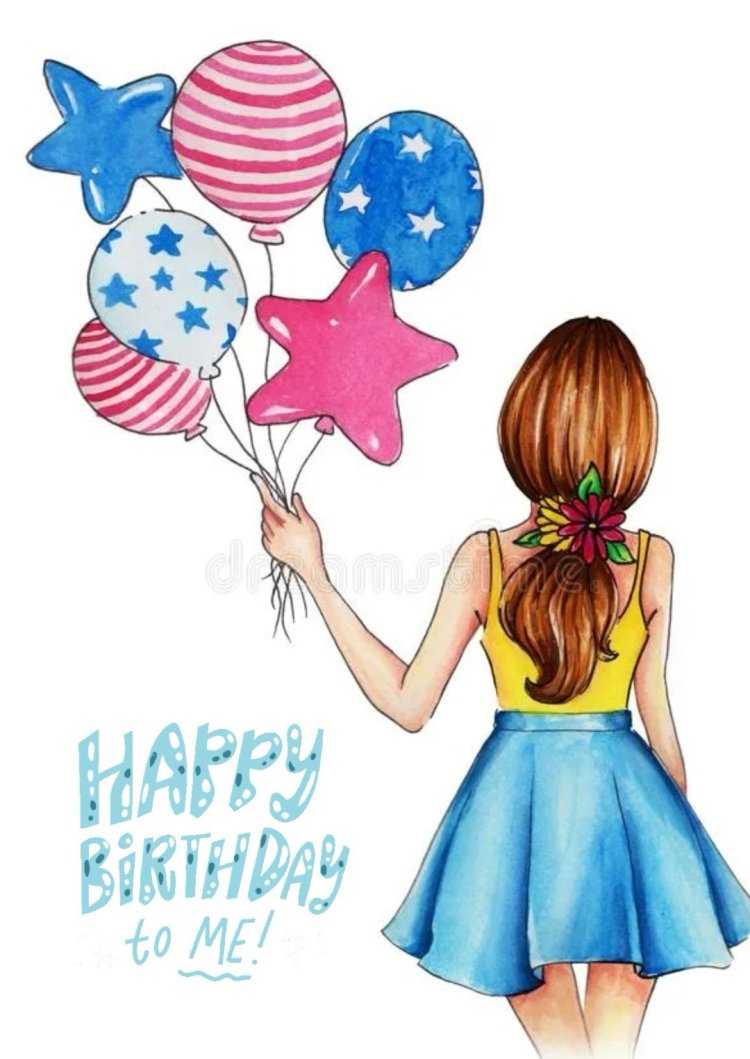 Зарисованная девушка с шариками