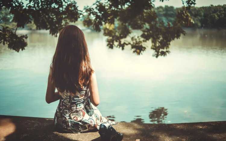 Девушка с каштановыми волосами со спины