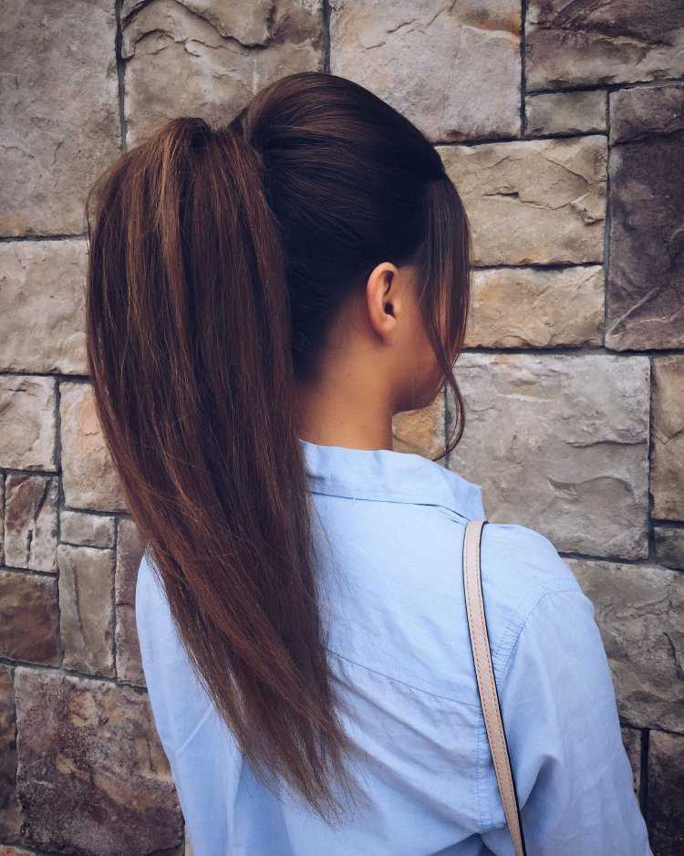 Брюнетка с хвостиком со спины