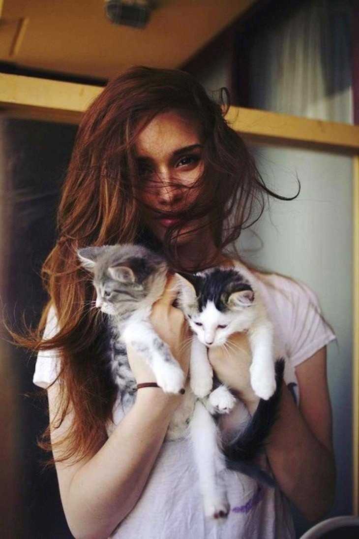 Брюнетки с котами