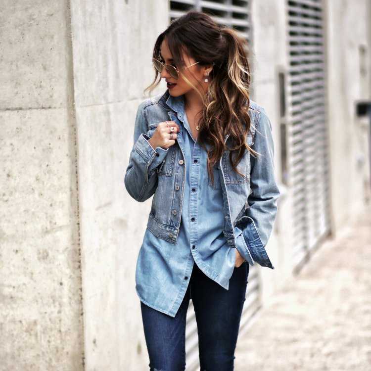 Образы с джинсовой рубашкой на осень