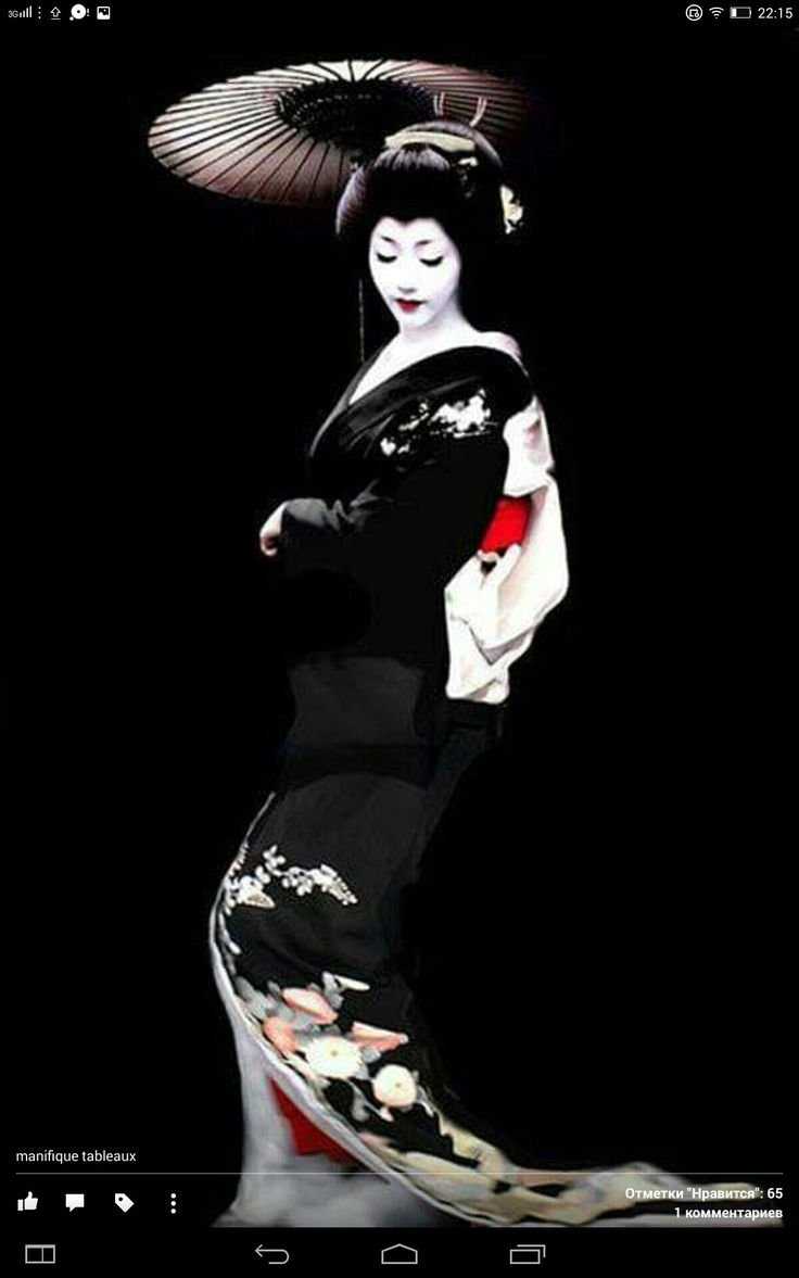 Японская живопись на черном фоне