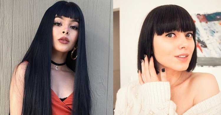 Прямая чёлка до бровей с длинными волосами