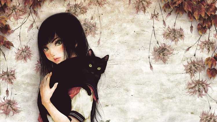 Девочка с котиком арт