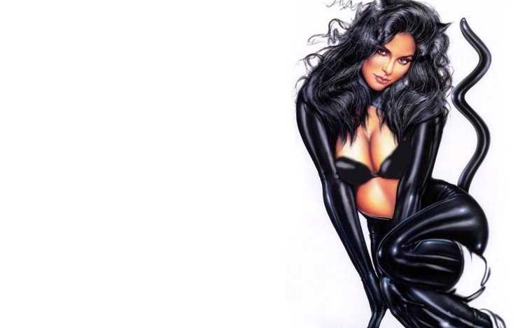 Соблазнительная дама с черной кошкой