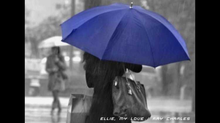 Девушка под зонтом в дождь со спины