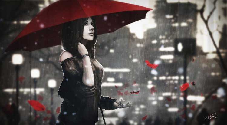 Девушка под красным зонтом