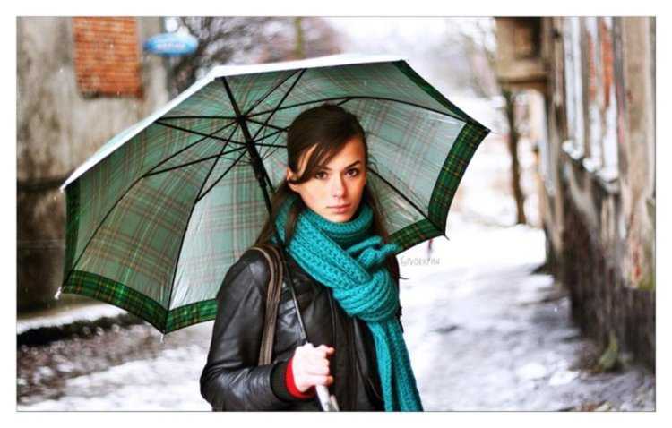 Девушка зимой под зонтом портрет
