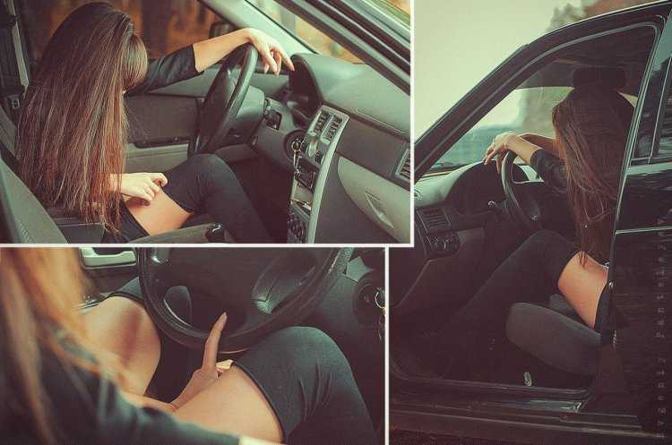 Девушка в машине без лица