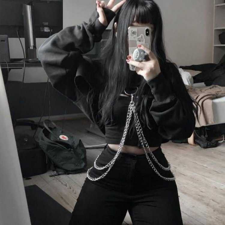 Goth outfit Грандж чёрная корейская одежда
