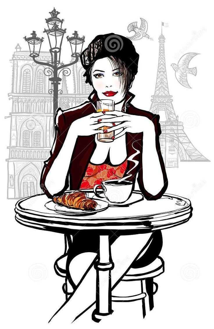 Девушка в кофейне иллюстрация