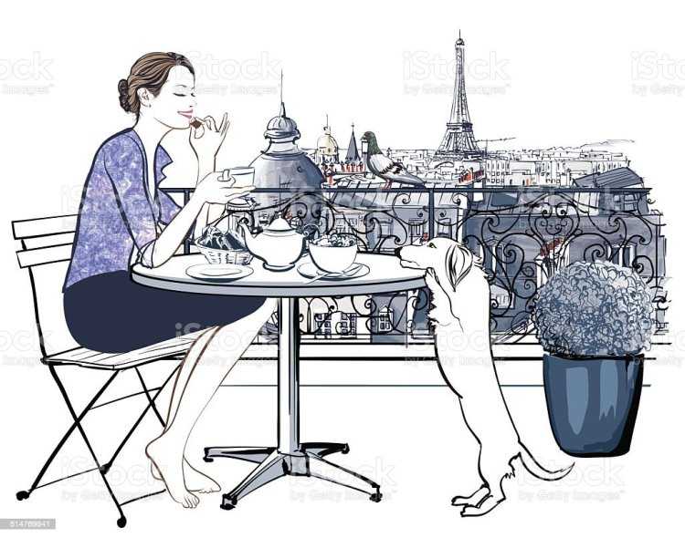 Француженка в кафе рисунок