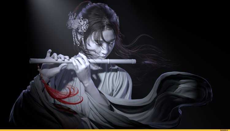 Девушка с флейтой арт