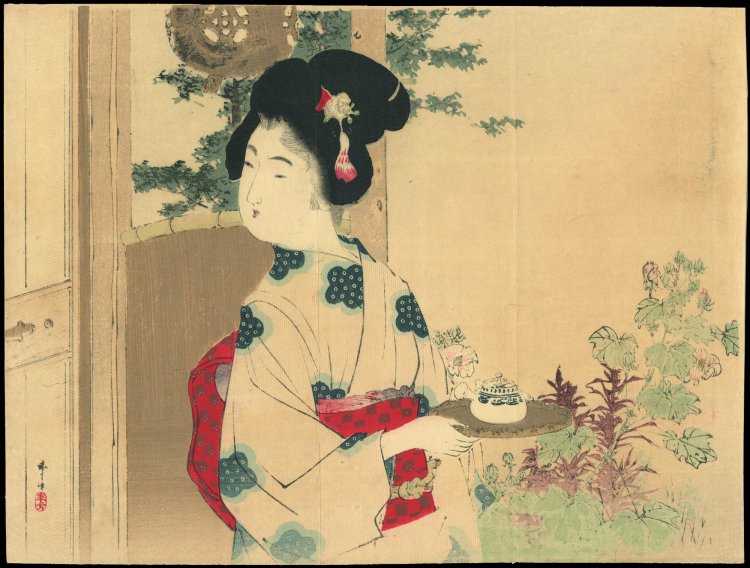 Чайная церемония в Японии гравюра