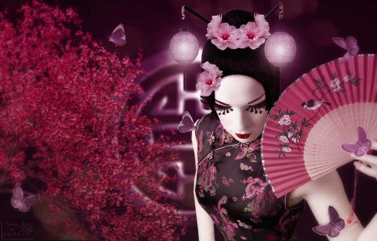 Гейши Япония с веером
