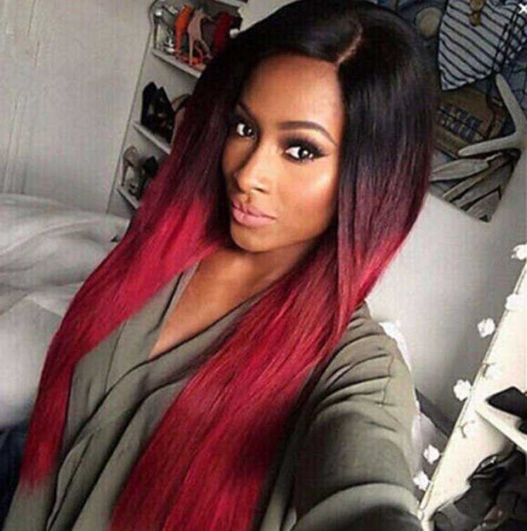 Red hair Ombre Wig long Black