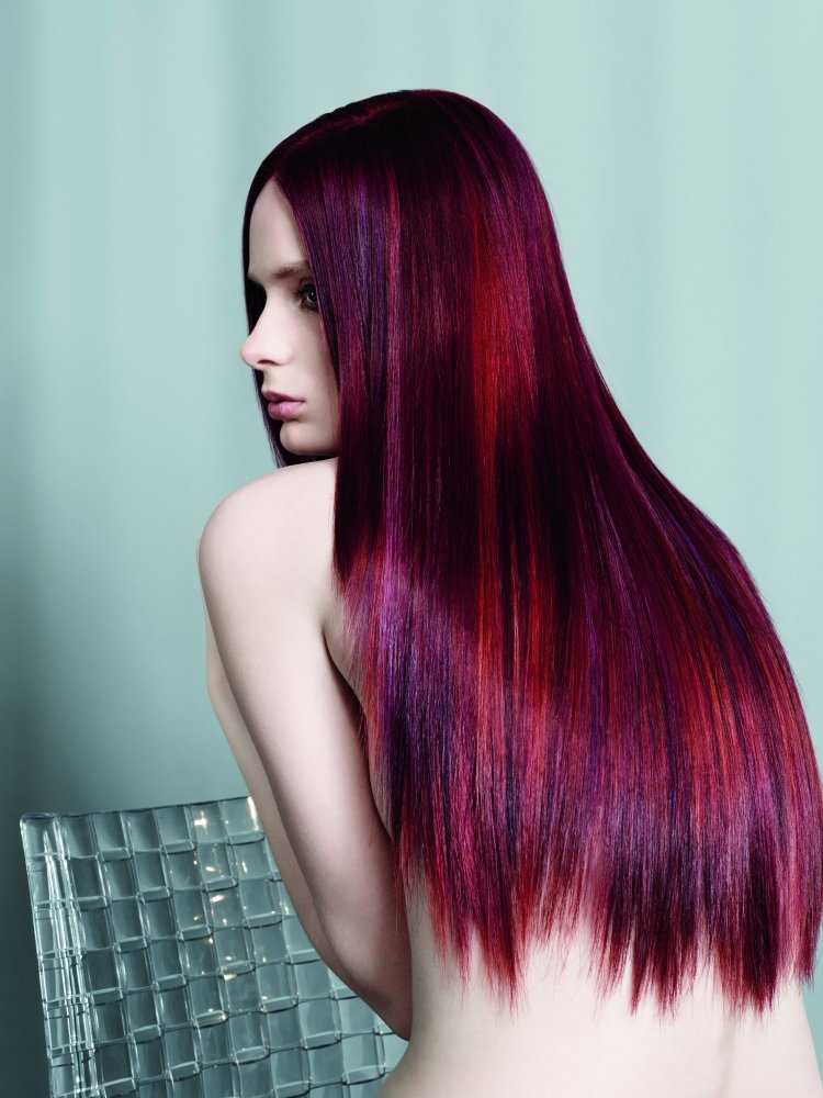 Красное мелирование на длинные волосы