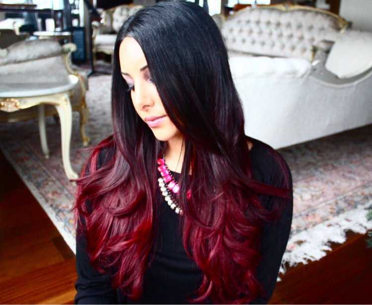 Красное омбре на темные волосы длинные