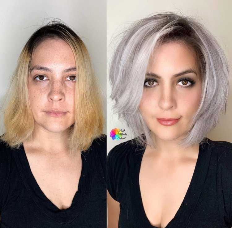 Окрашивание в блонд до и после