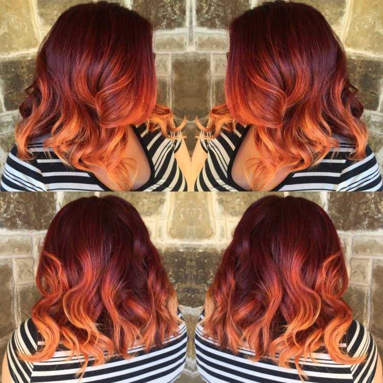 Балаяж и шатуш на каре рыжий