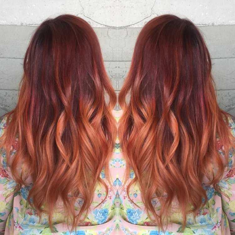 Балаяж с рыжим оттенком на русые волосы