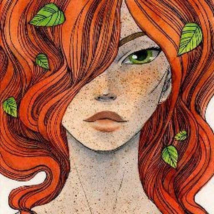 Рыжеволосая девушка нарисованная