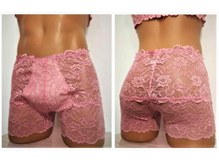 Розовые мужские трусы с кружевом