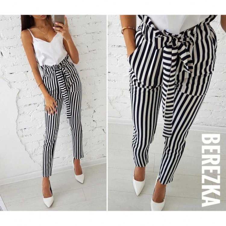 Штаны в полоску черно белые