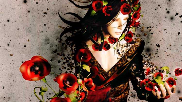 Обои на рабочий стол абстракция девушка с цветами