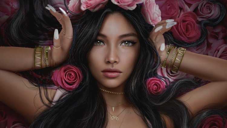 Девушка с розой в волосах