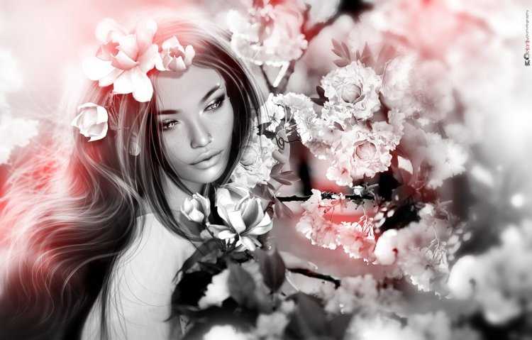 Девушка с цветком в волосах картина