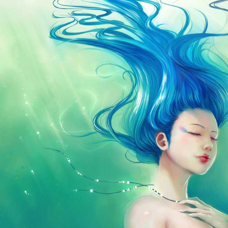 Русалка с голубыми волосами
