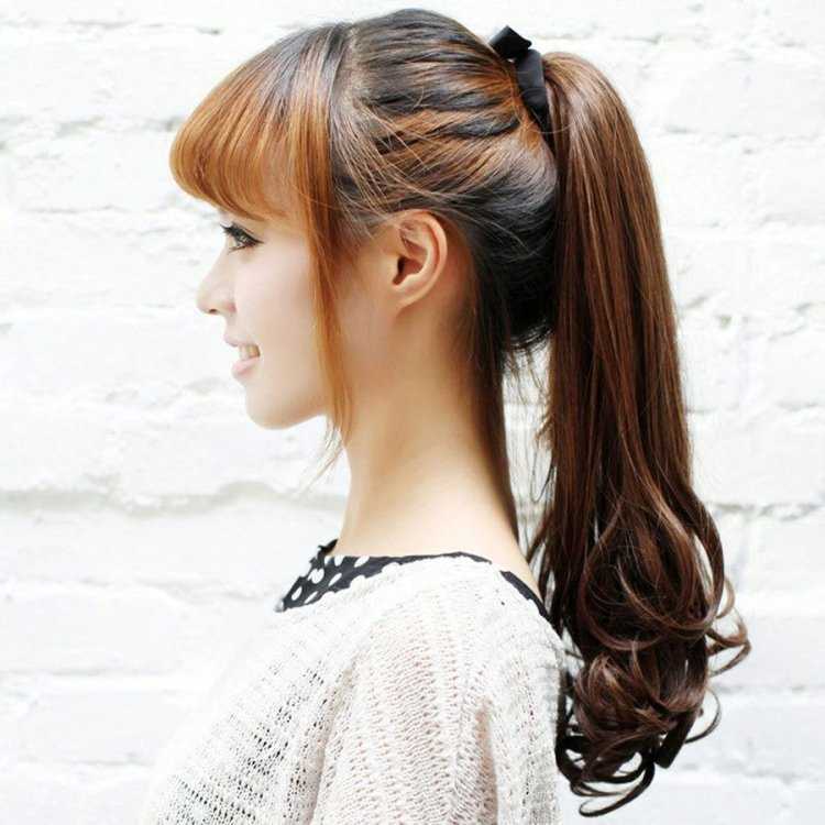 Прическа хвост на длинные волосы с челкой