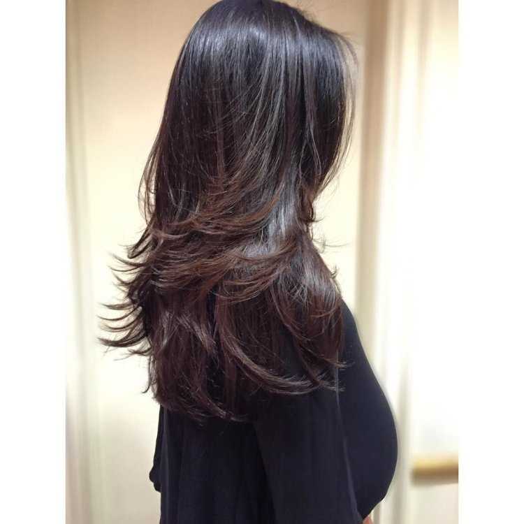 Стрижка Каскад на длинные волосы темные волосы