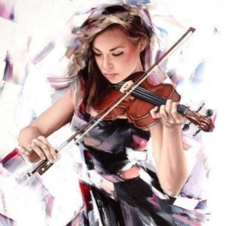 Скрипачка на Красном фоне