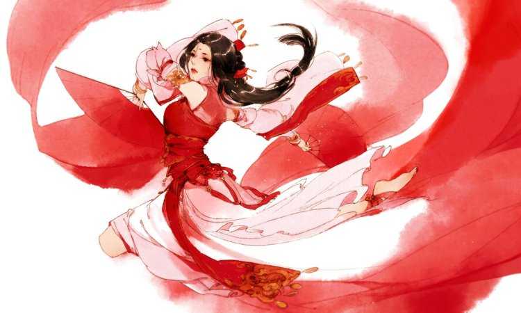 Аниме девушка с веером в руках