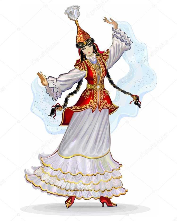 Девушка в национальном казахском костюме вектор