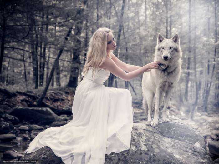Волки и девушки на фото