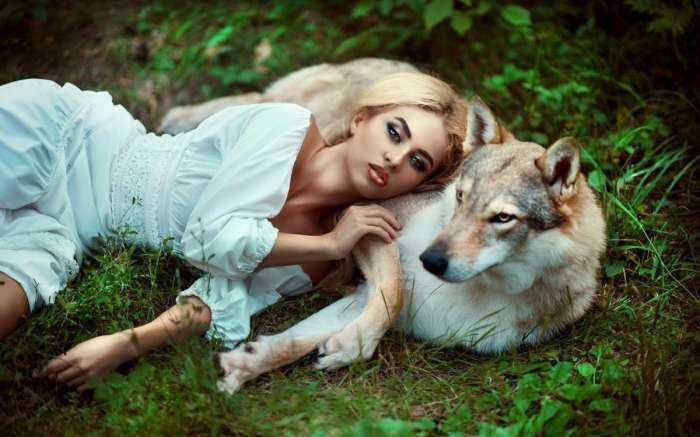 Волки и девушки на фото