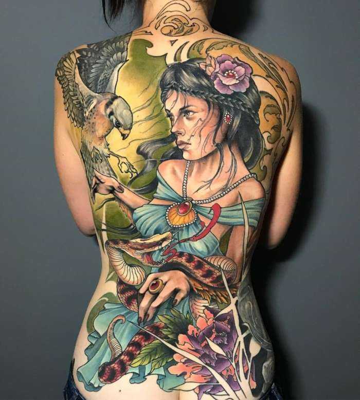 Тату на спинах девушек на фото