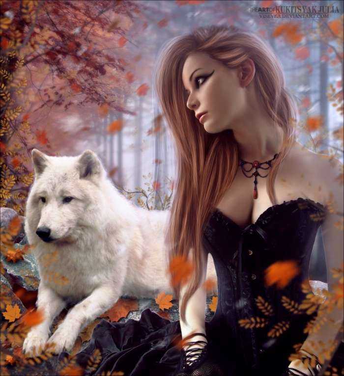 Волки и девушки на фото
